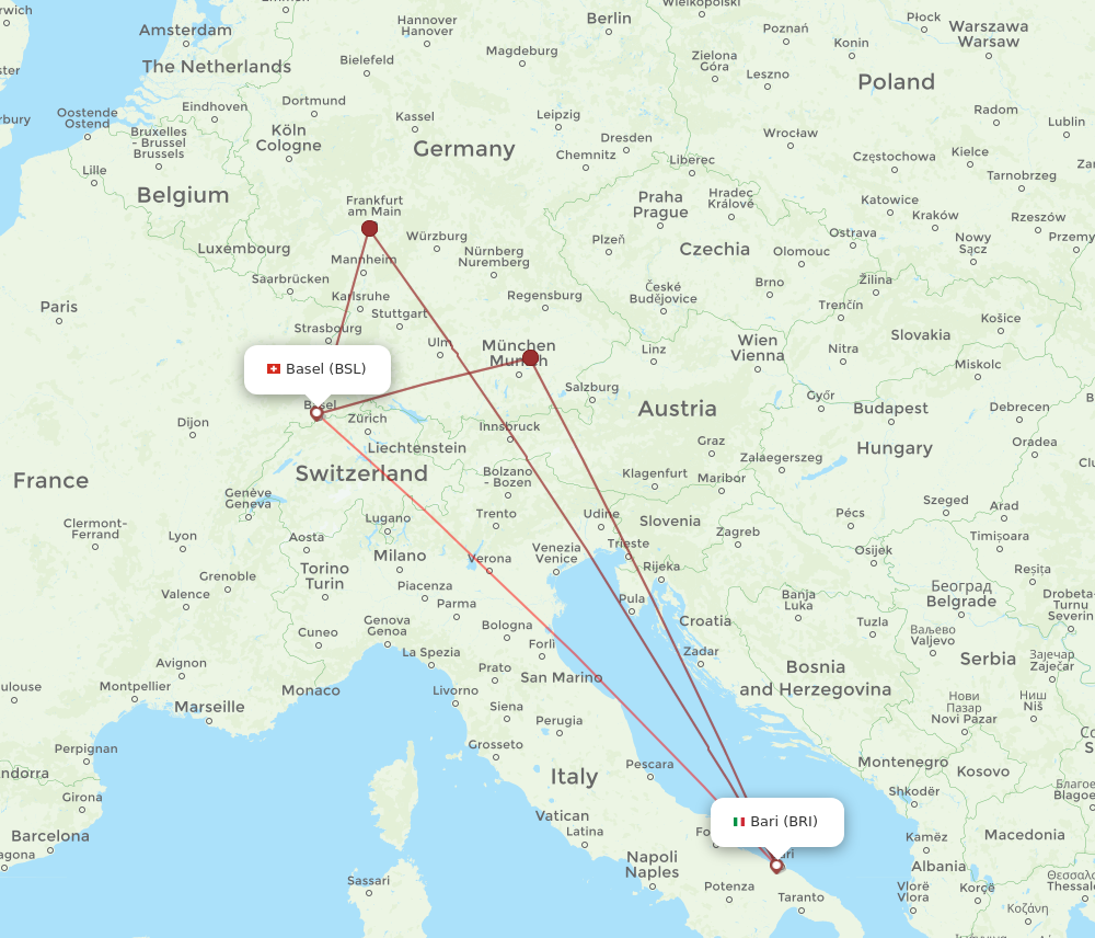 BSL to BRI flights and routes map