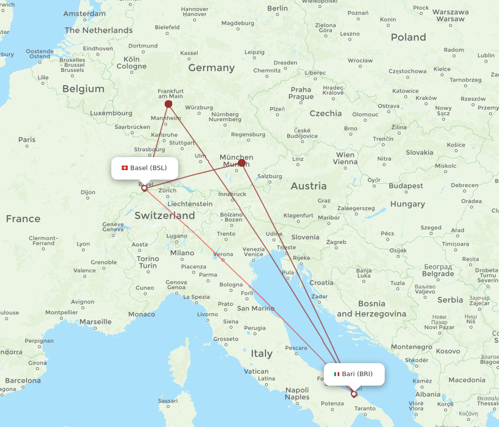 BSL-BRI flight routes