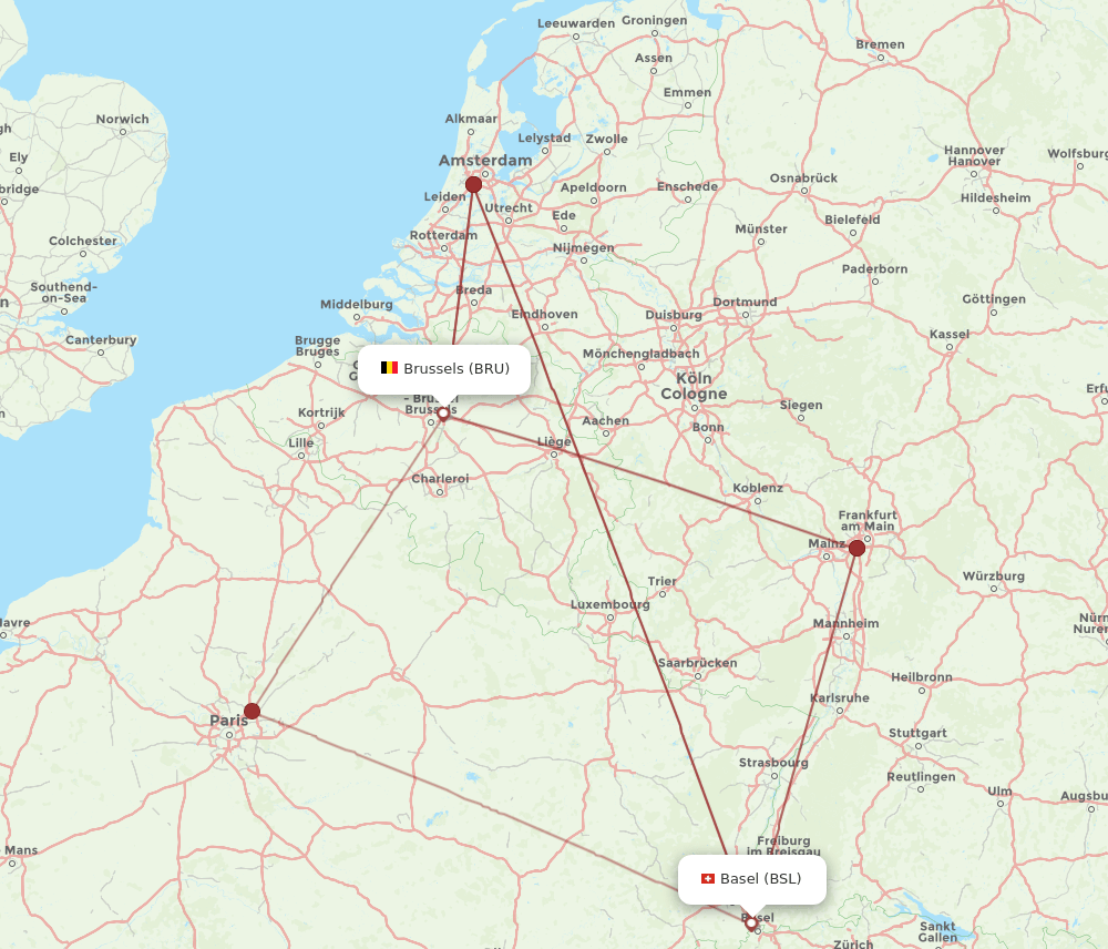 BSL-BRU flight routes