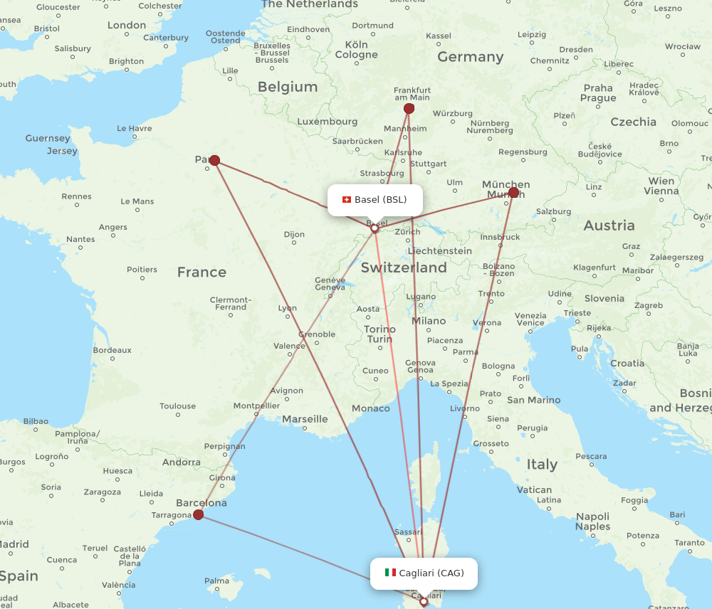 BSL to CAG flights and routes map