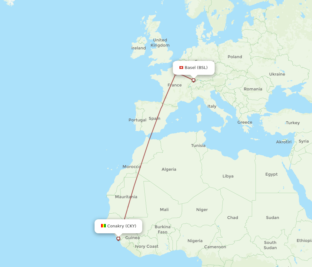 BSL-CKY flight routes