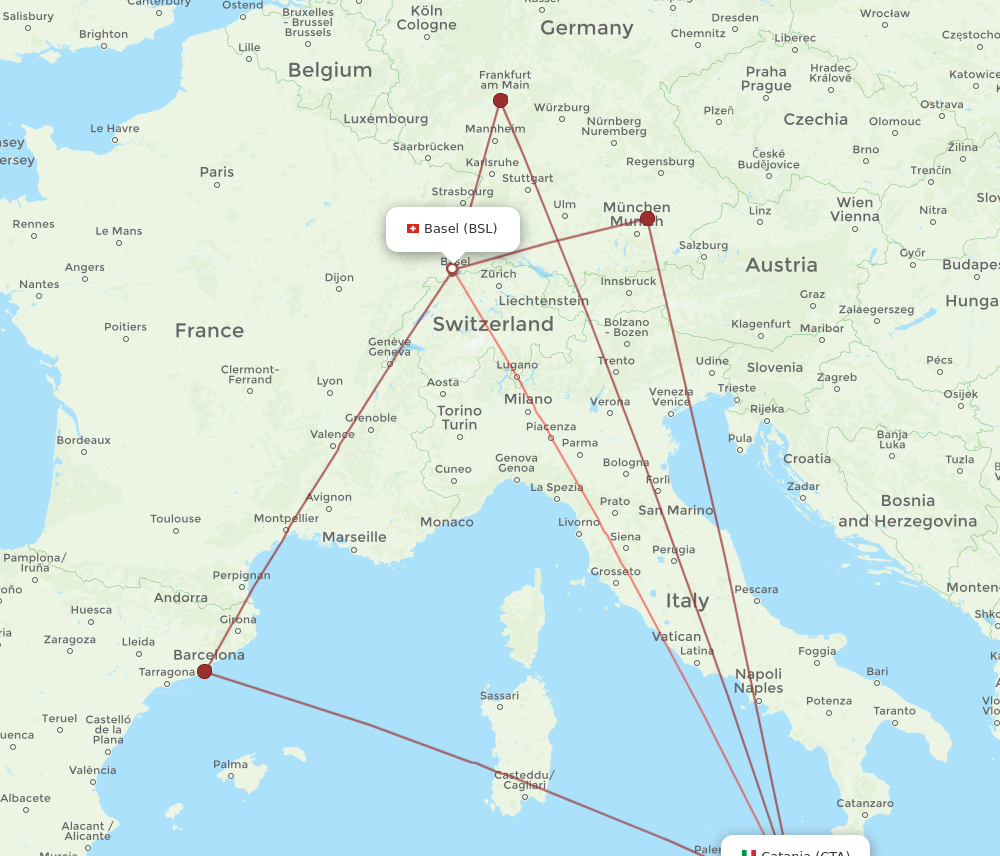 BSL to CTA flights and routes map