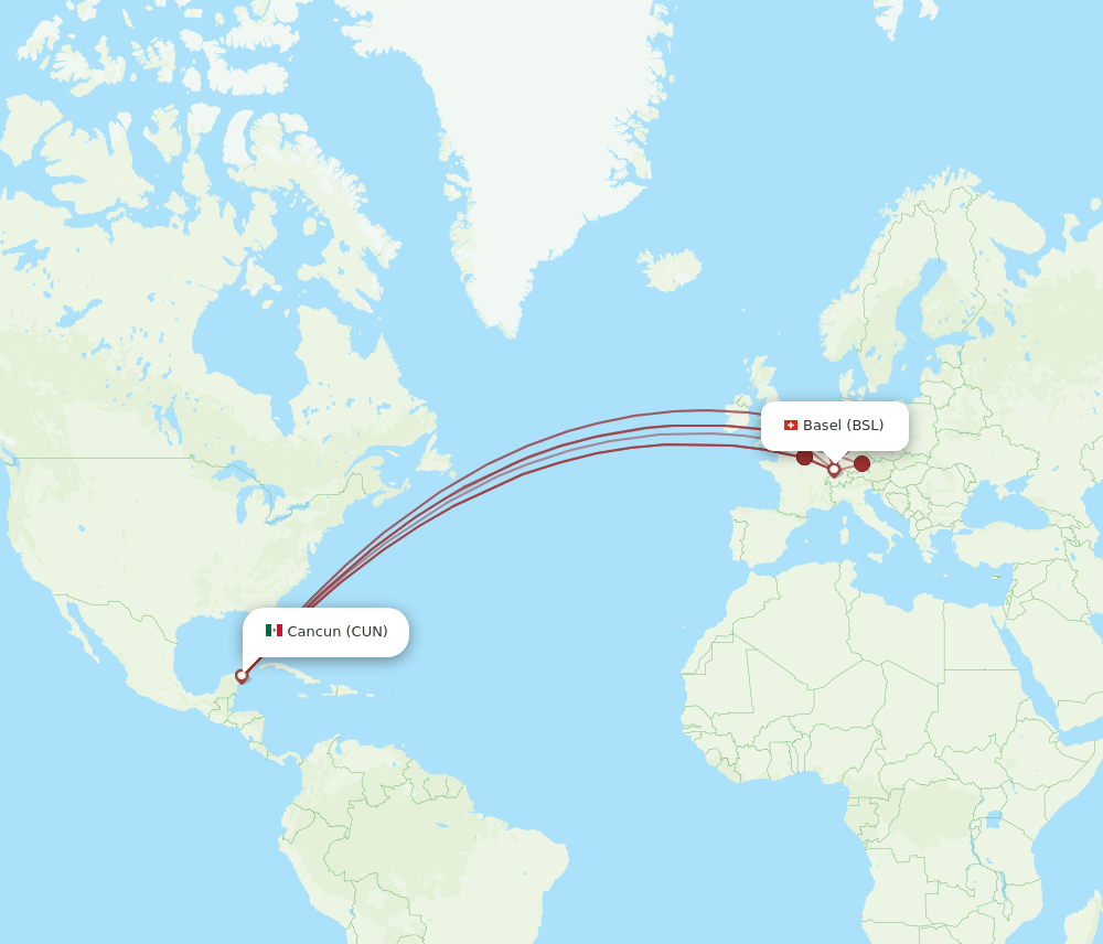 BSL-CUN flight routes