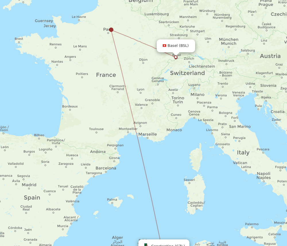 BSL to CZL flights and routes map