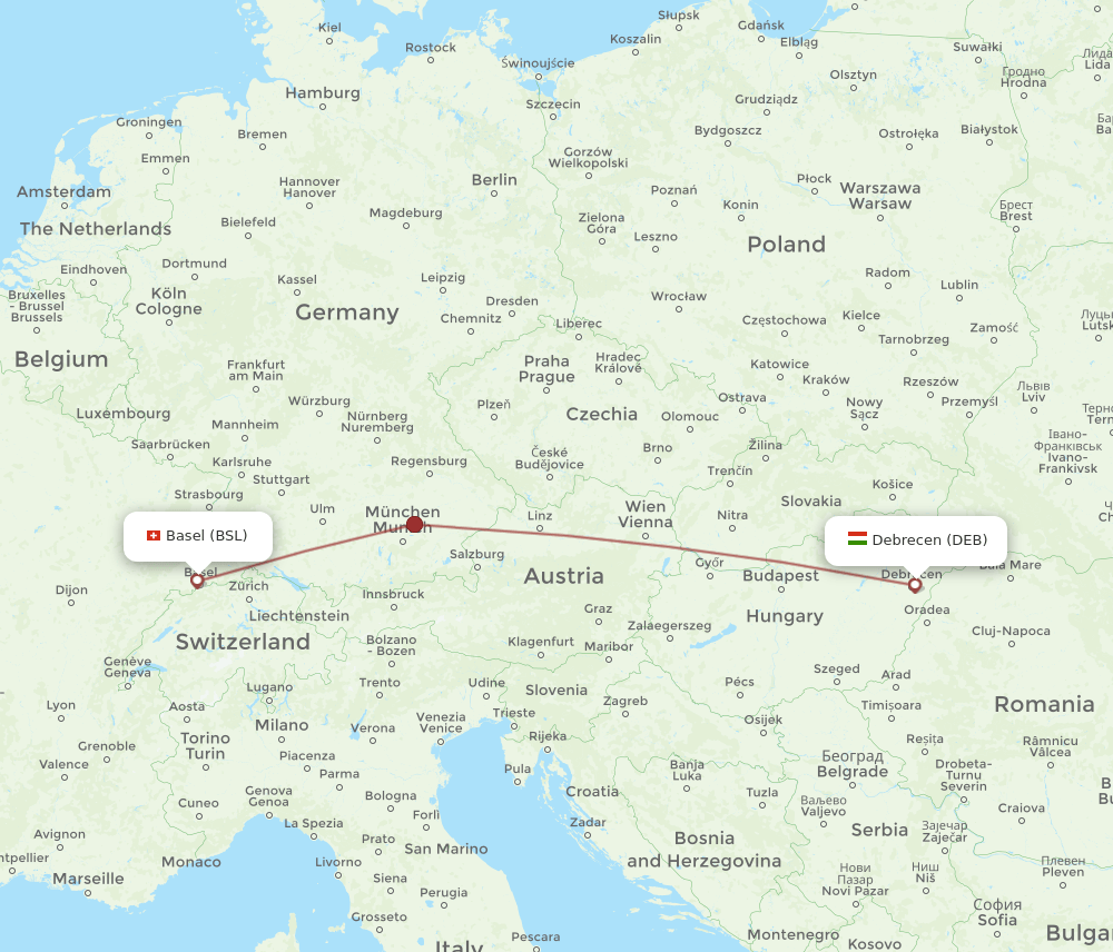 BSL-DEB flight routes