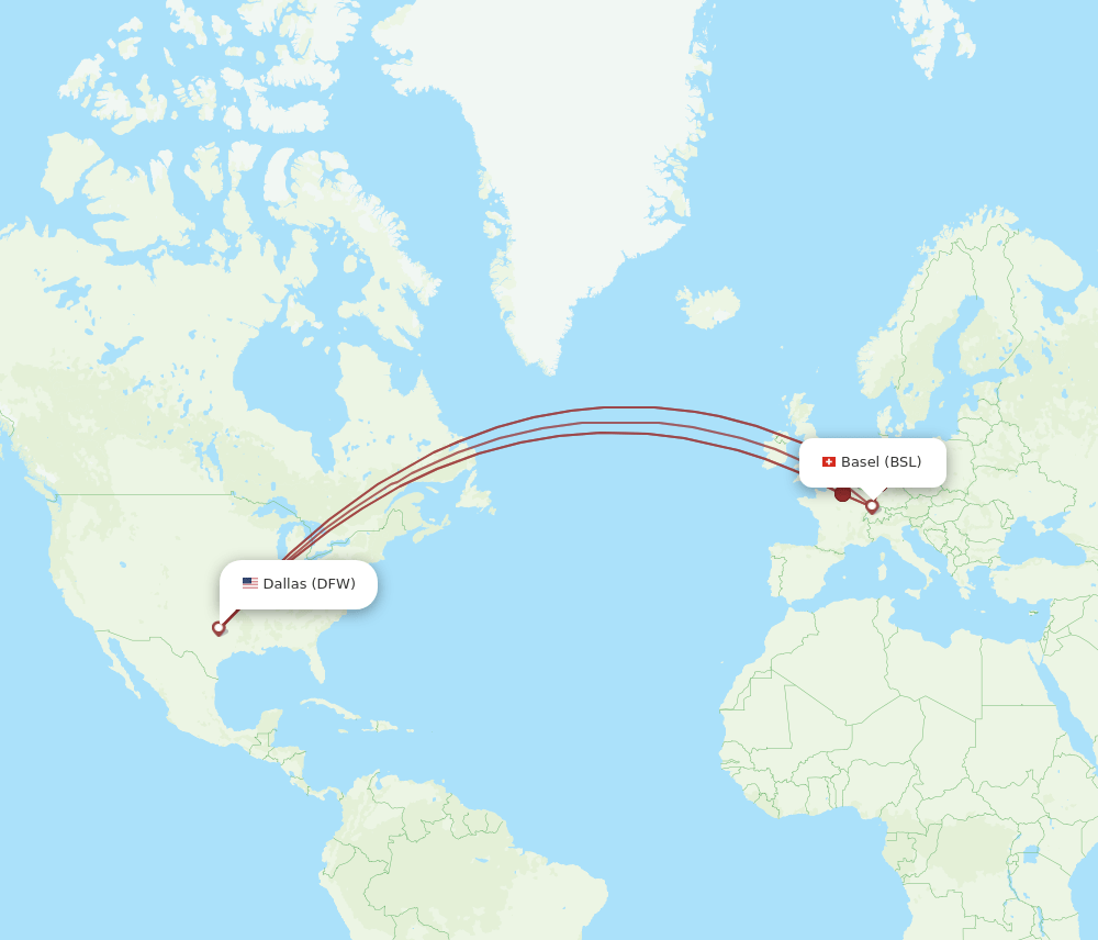 BSL to DFW flights and routes map