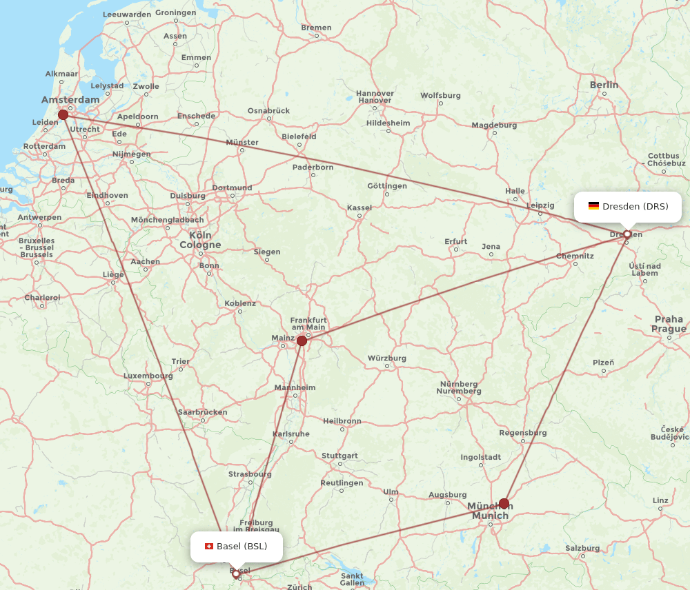 BSL to DRS flights and routes map