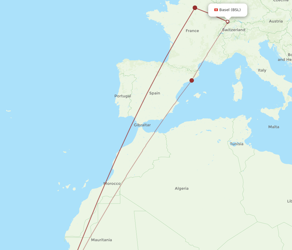 BSL-DSS flight routes