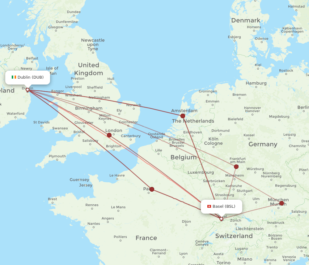 BSL to DUB flights and routes map