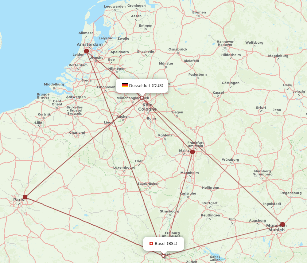 BSL to DUS flights and routes map