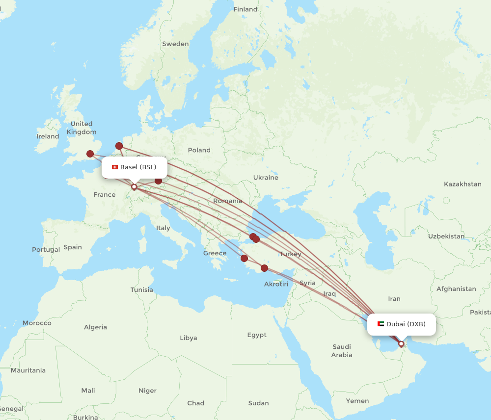 BSL to DXB flights and routes map