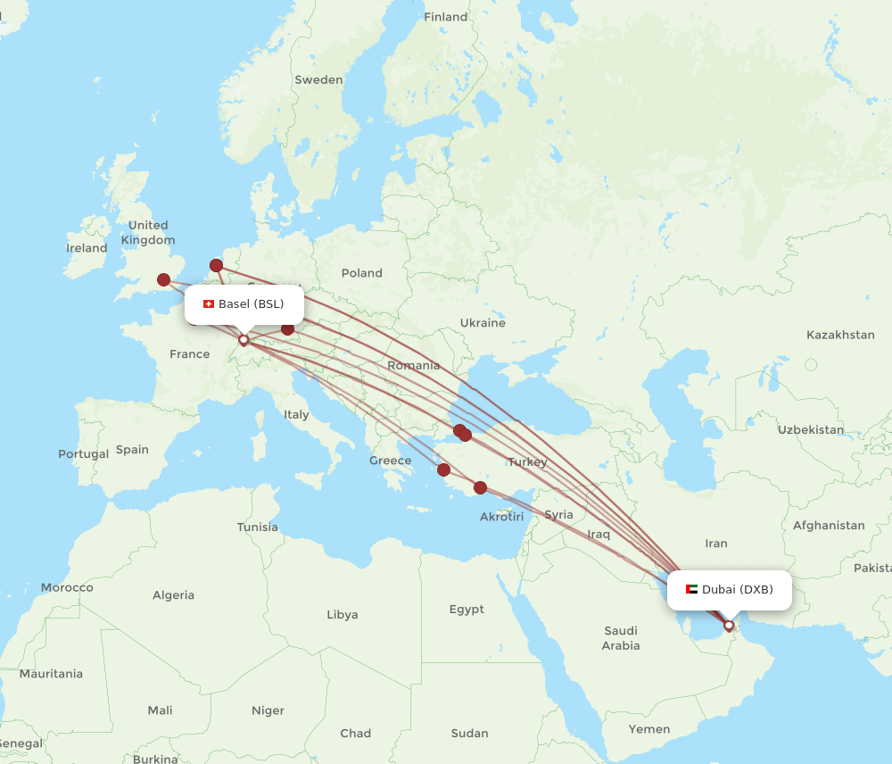 BSL-DXB flight routes