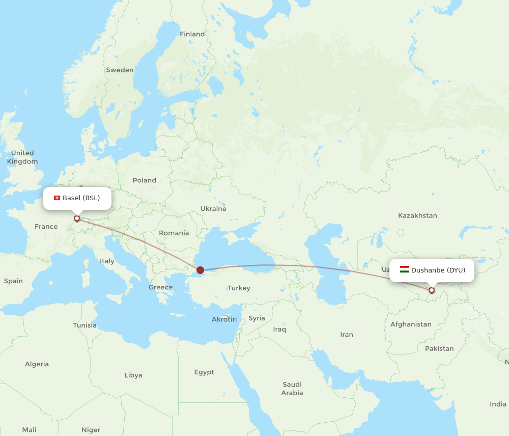 BSL-DYU flight routes