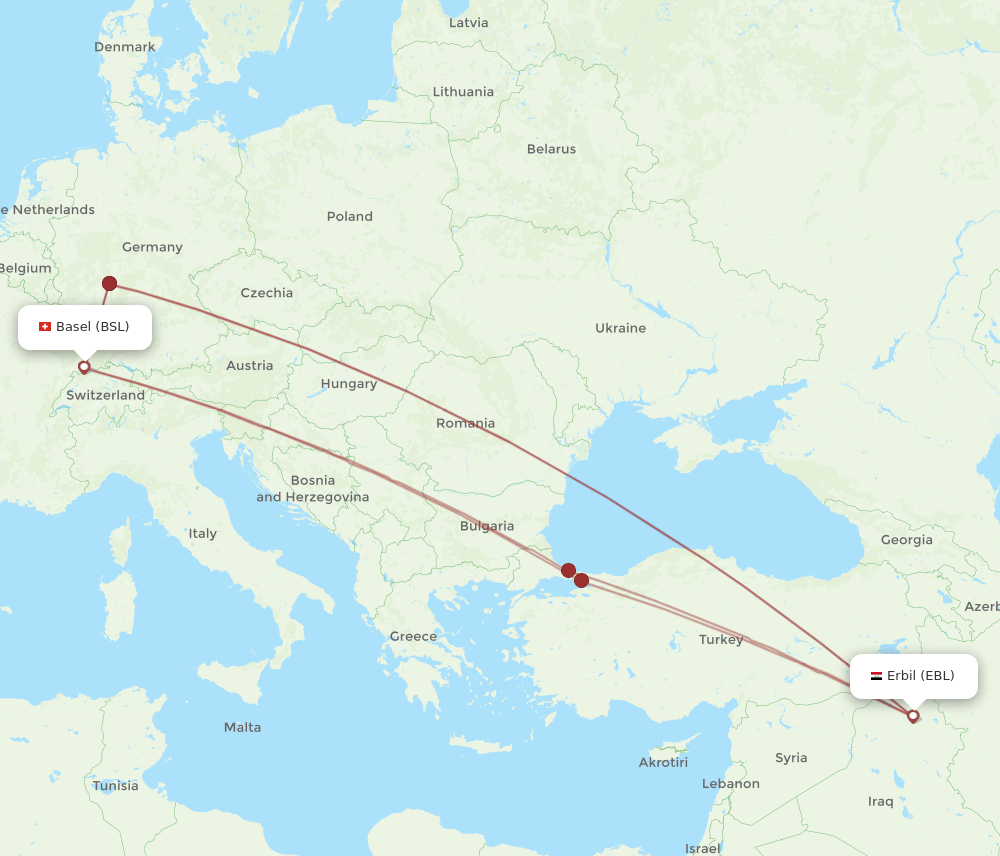 BSL to EBL flights and routes map