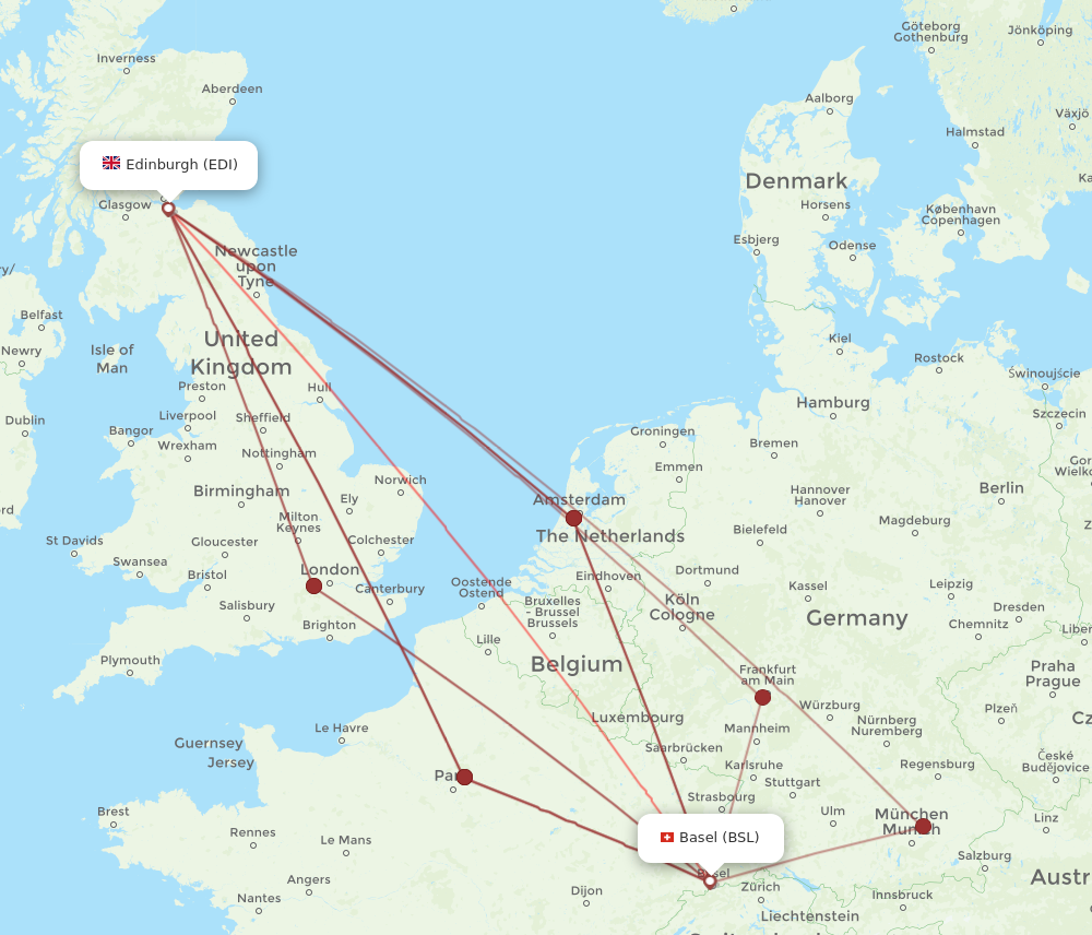 BSL to EDI flights and routes map