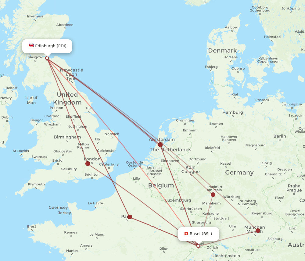 BSL to EDI flights and routes map