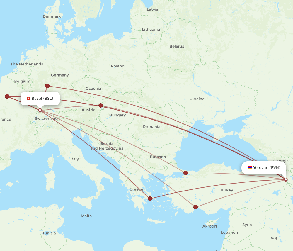 BSL-EVN flight routes
