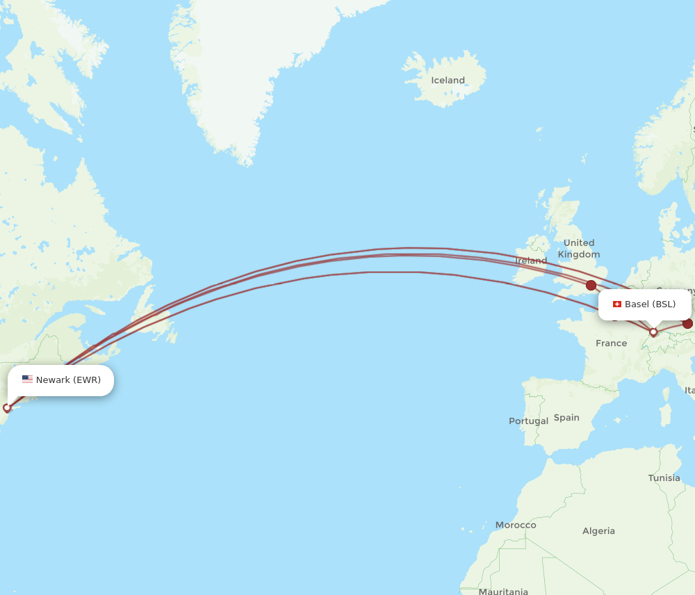 BSL to EWR flights and routes map