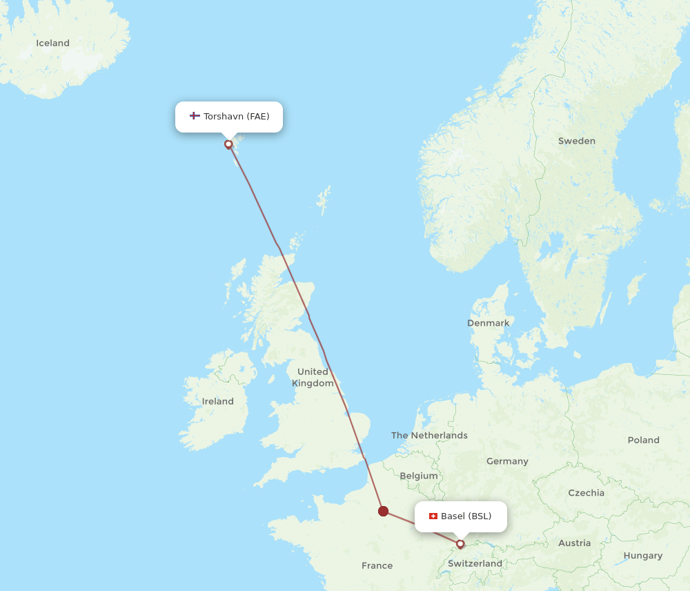 BSL to FAE flights and routes map