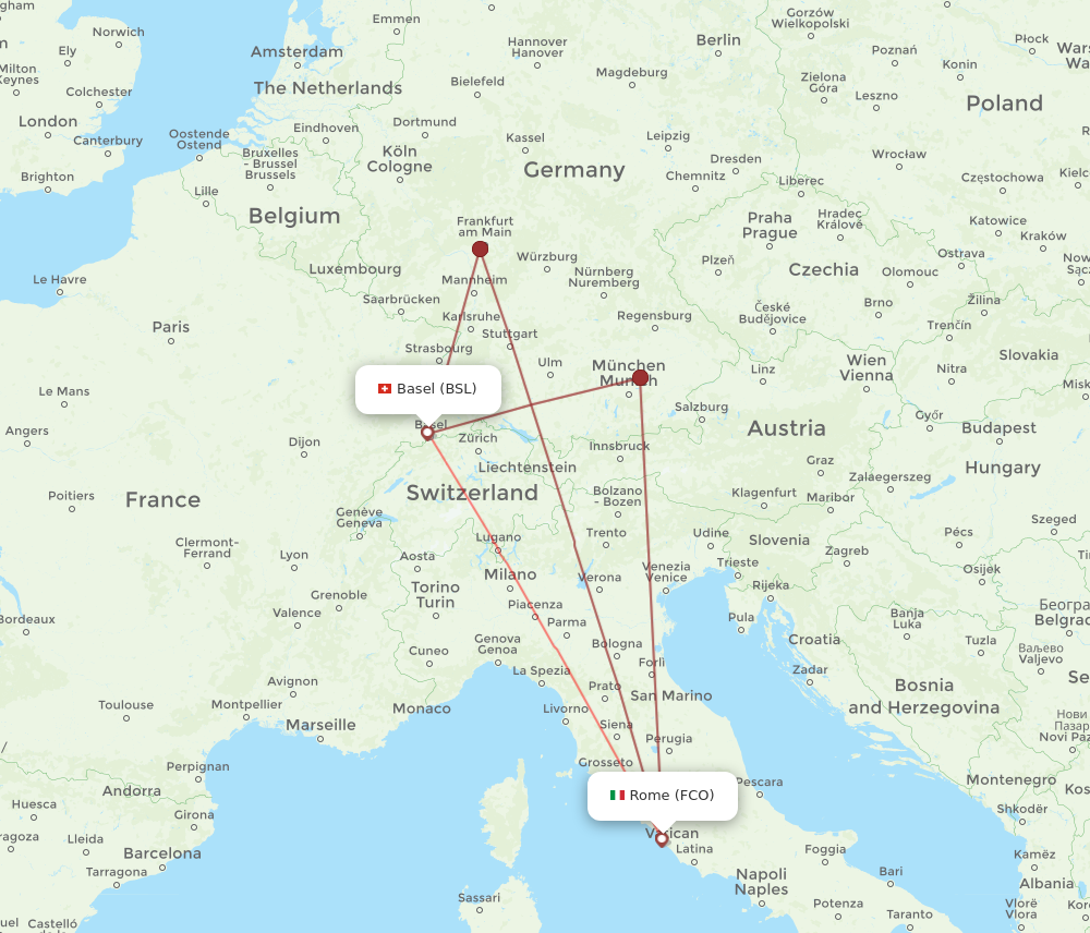 BSL to FCO flights and routes map