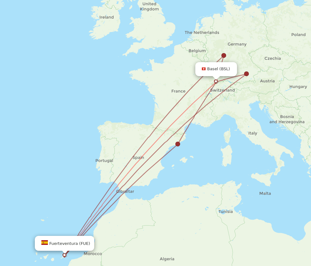 BSL-FUE flight routes