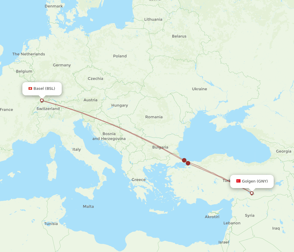 BSL-GNY flight routes