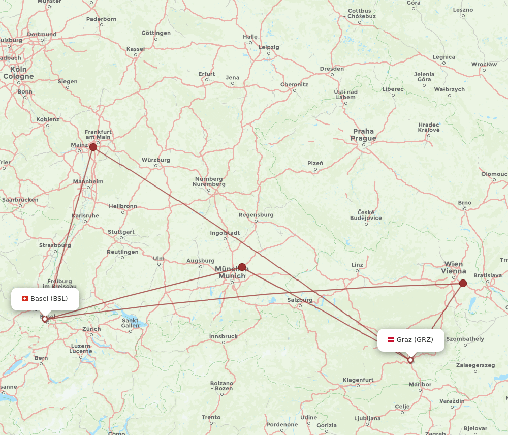 BSL to GRZ flights and routes map