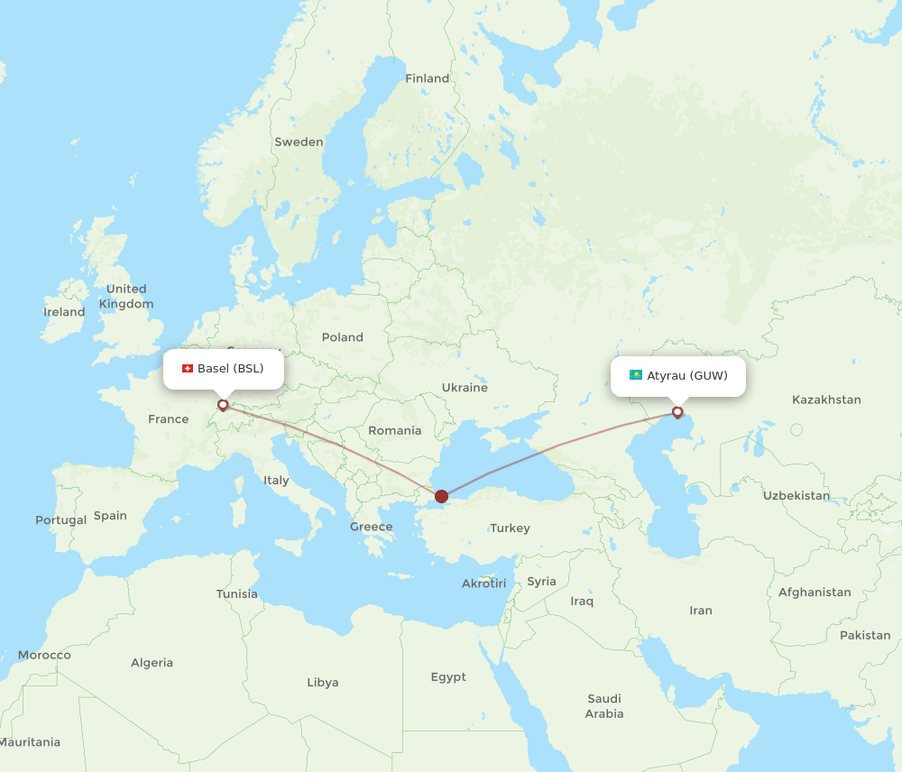 BSL-GUW flight routes