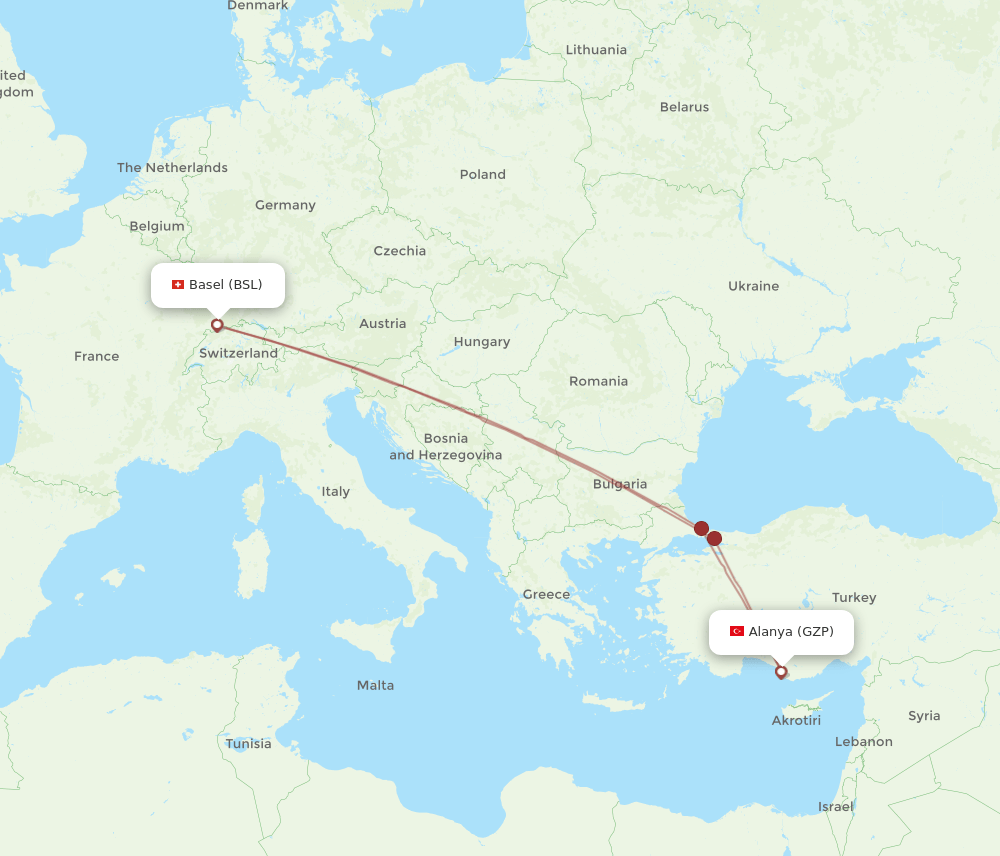 BSL to GZP flights and routes map