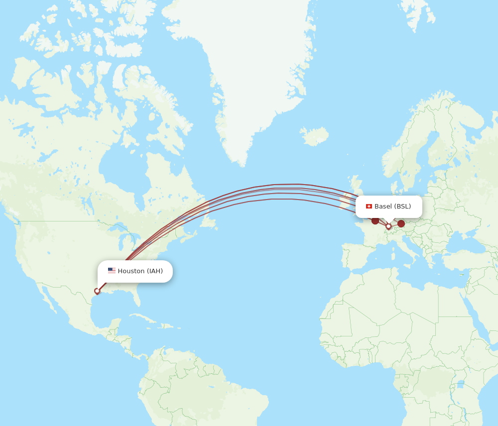 BSL to IAH flights and routes map