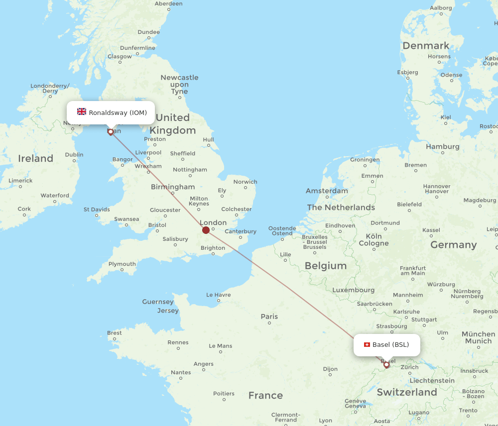 BSL to IOM flights and routes map