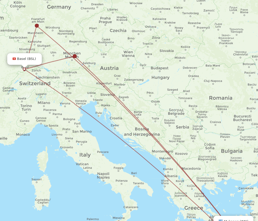 BSL-JMK flight routes
