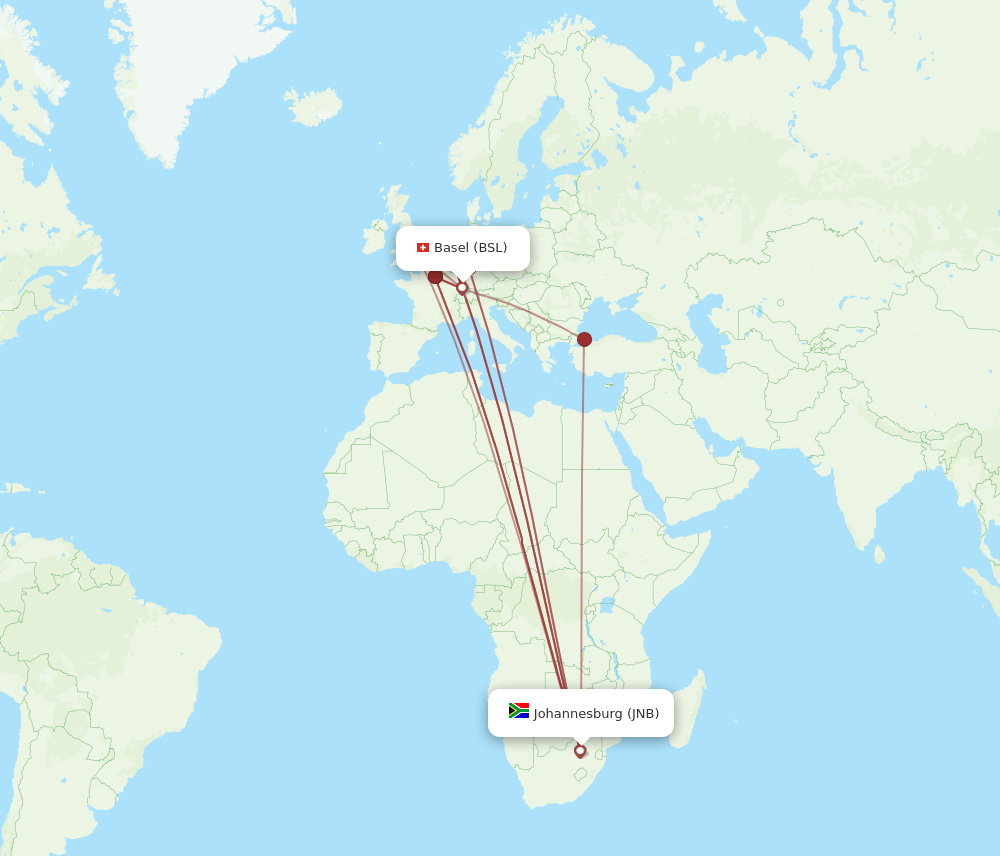 BSL-JNB flight routes