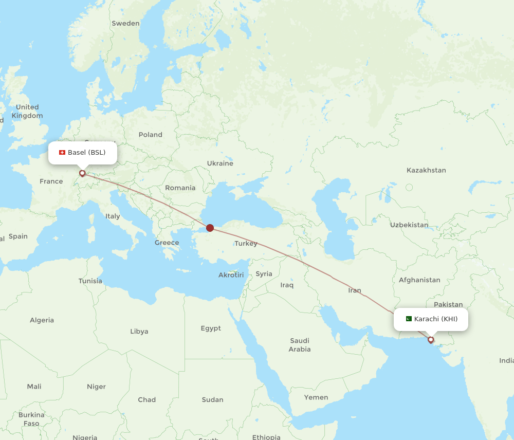 BSL to KHI flights and routes map