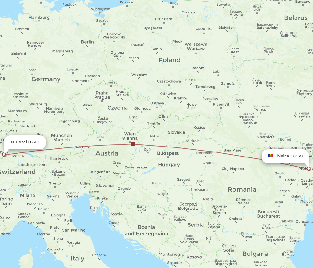 Basel, Switzerland/Mulhouse - Chisinau route map and flight paths