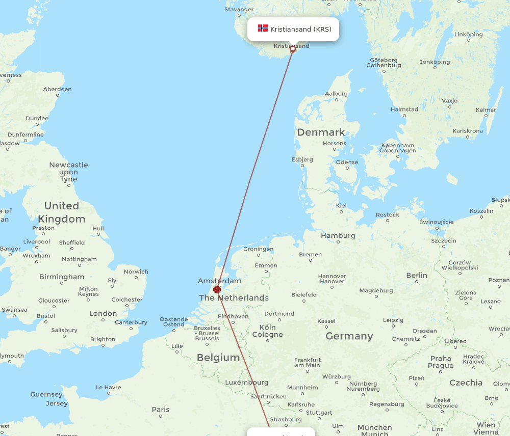 BSL-KRS flight routes