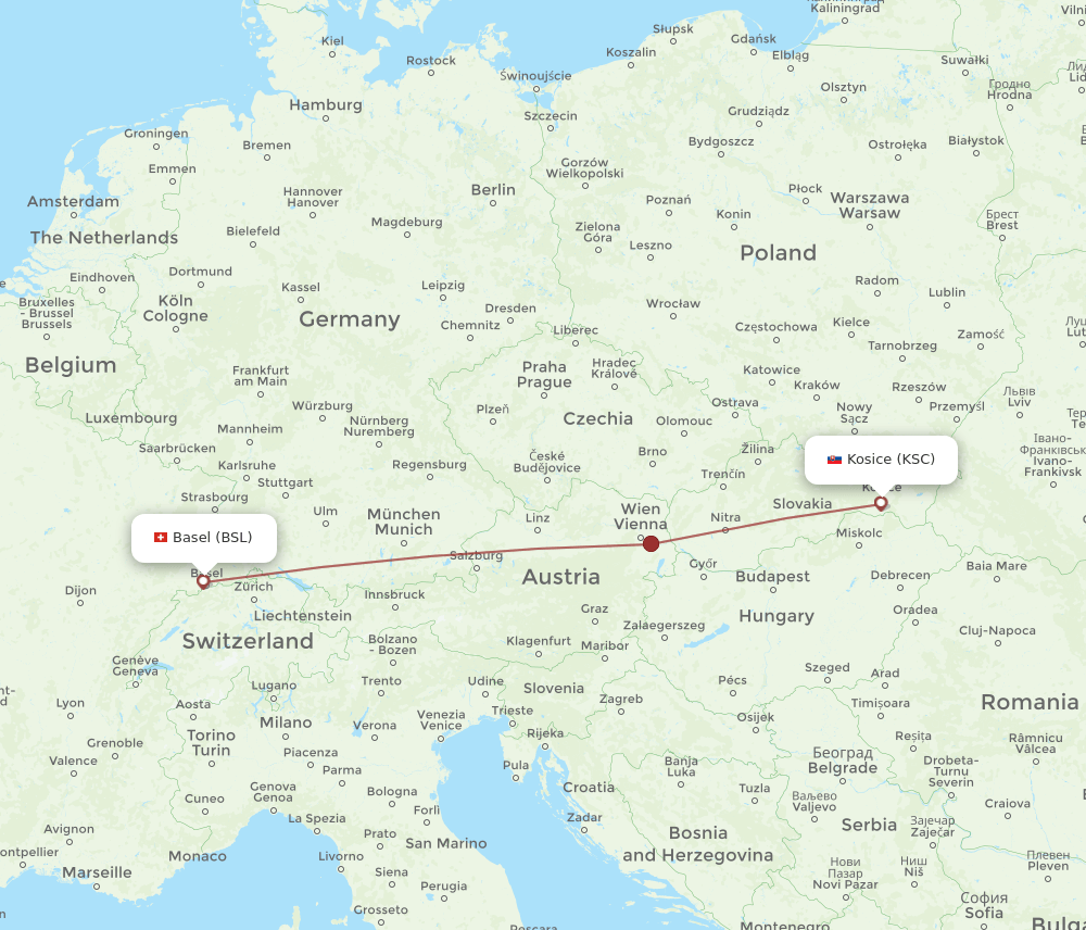 BSL-KSC flight routes