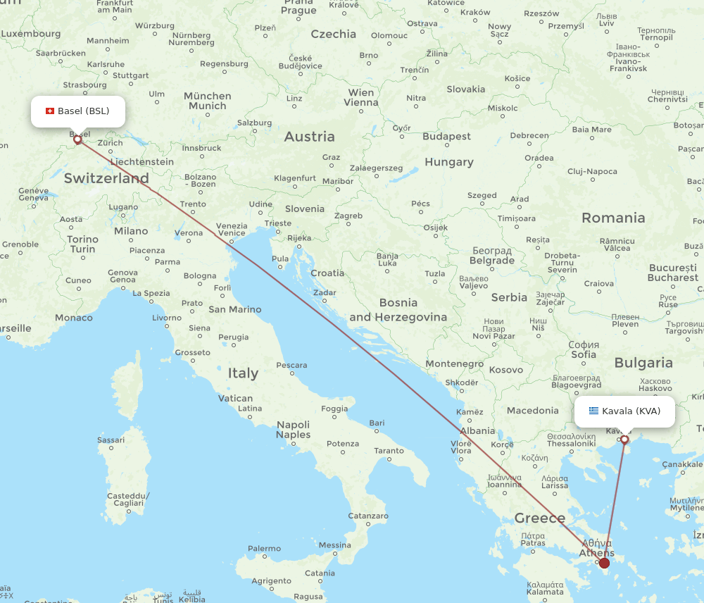 BSL-KVA flight routes