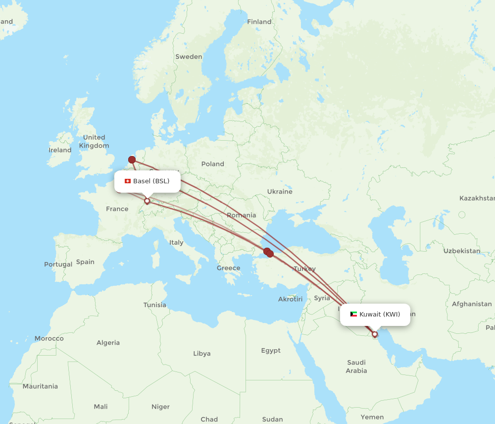BSL to KWI flights and routes map