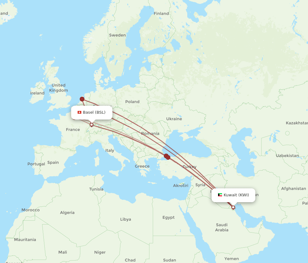 BSL-KWI flight routes