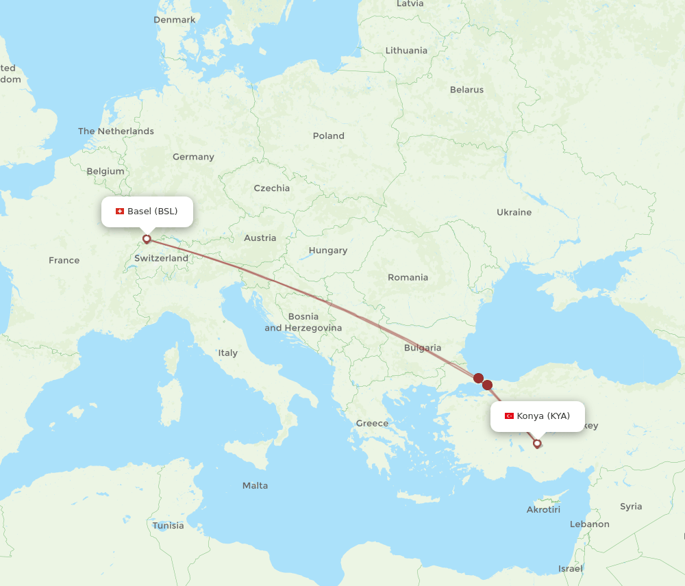 BSL to KYA flights and routes map