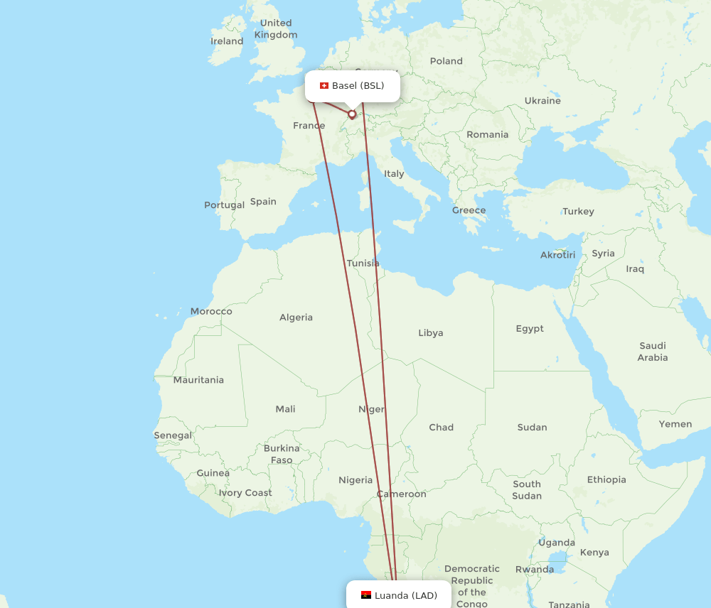 BSL-LAD flight routes
