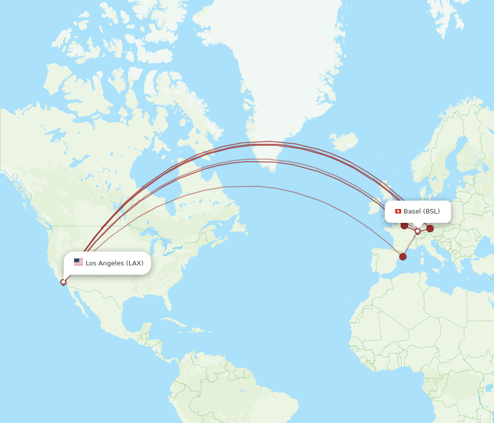 BSL to LAX flights and routes map