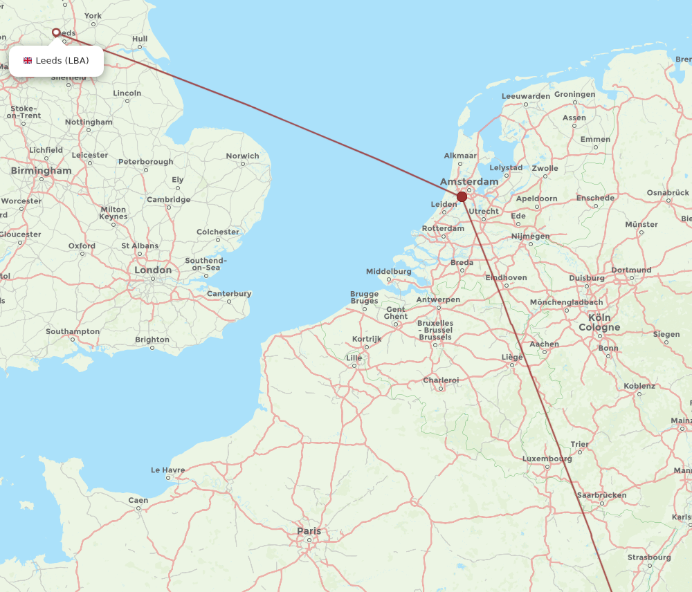 BSL to LBA flights and routes map