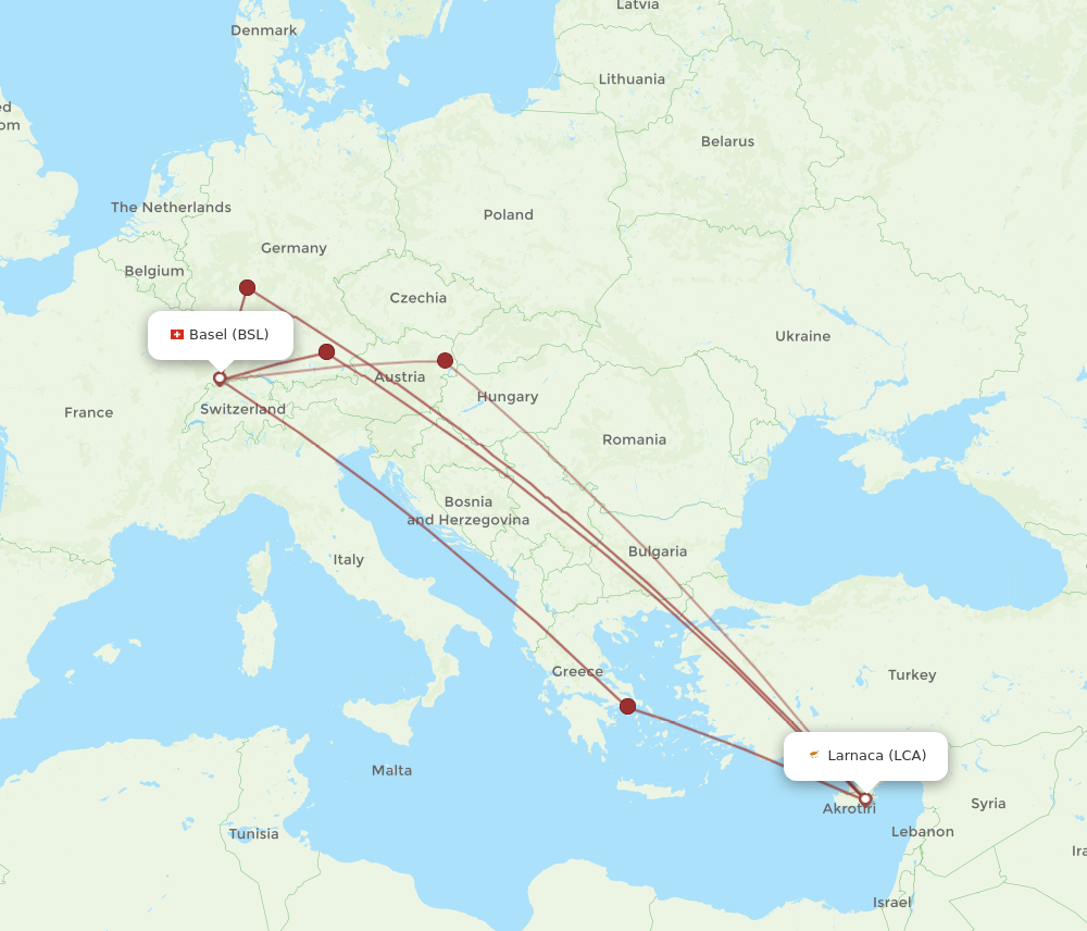 BSL-LCA flight routes