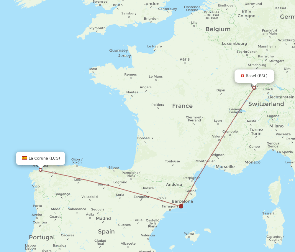 BSL-LCG flight routes