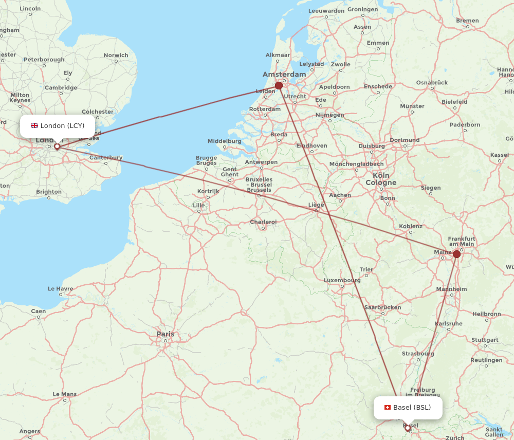 BSL to LCY flights and routes map