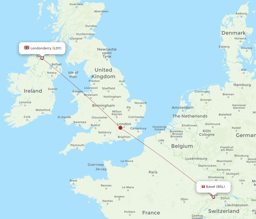 BSL-LDY flight routes