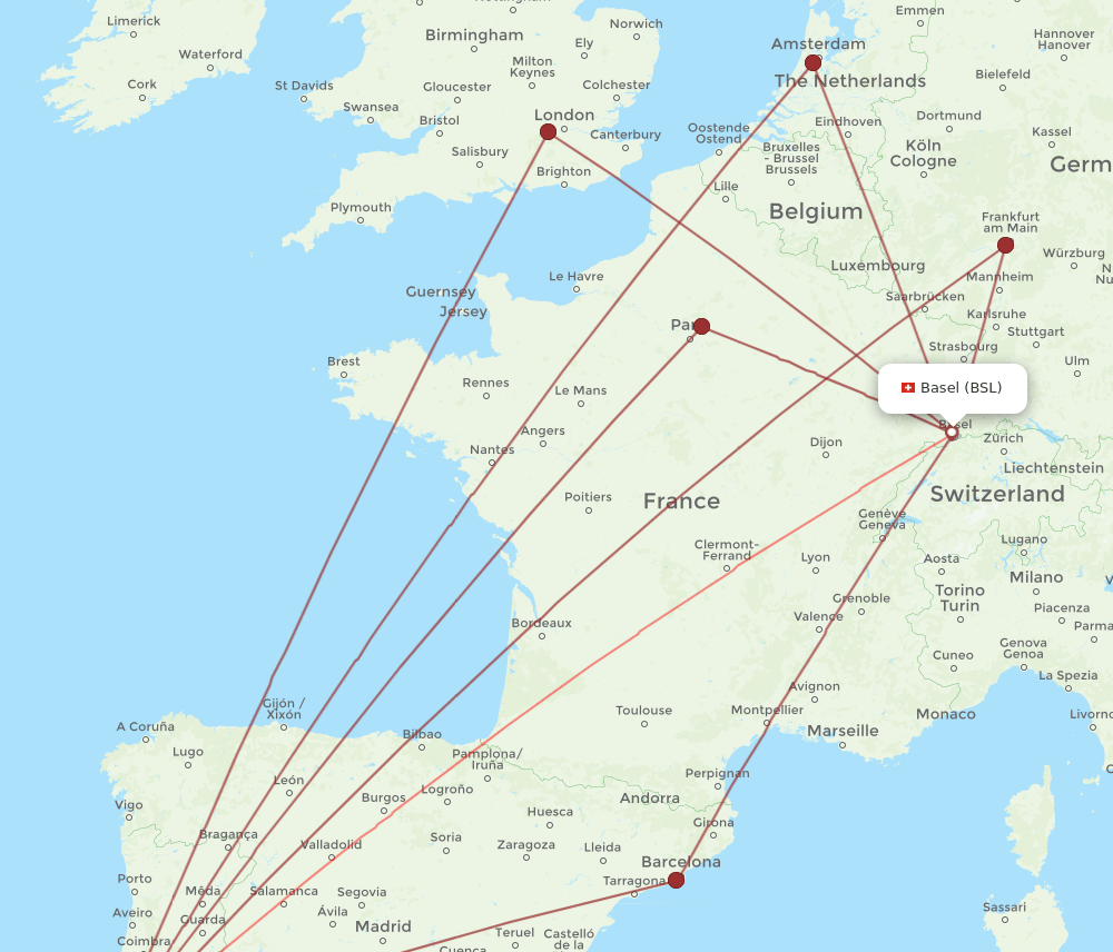 BSL-LIS flight routes