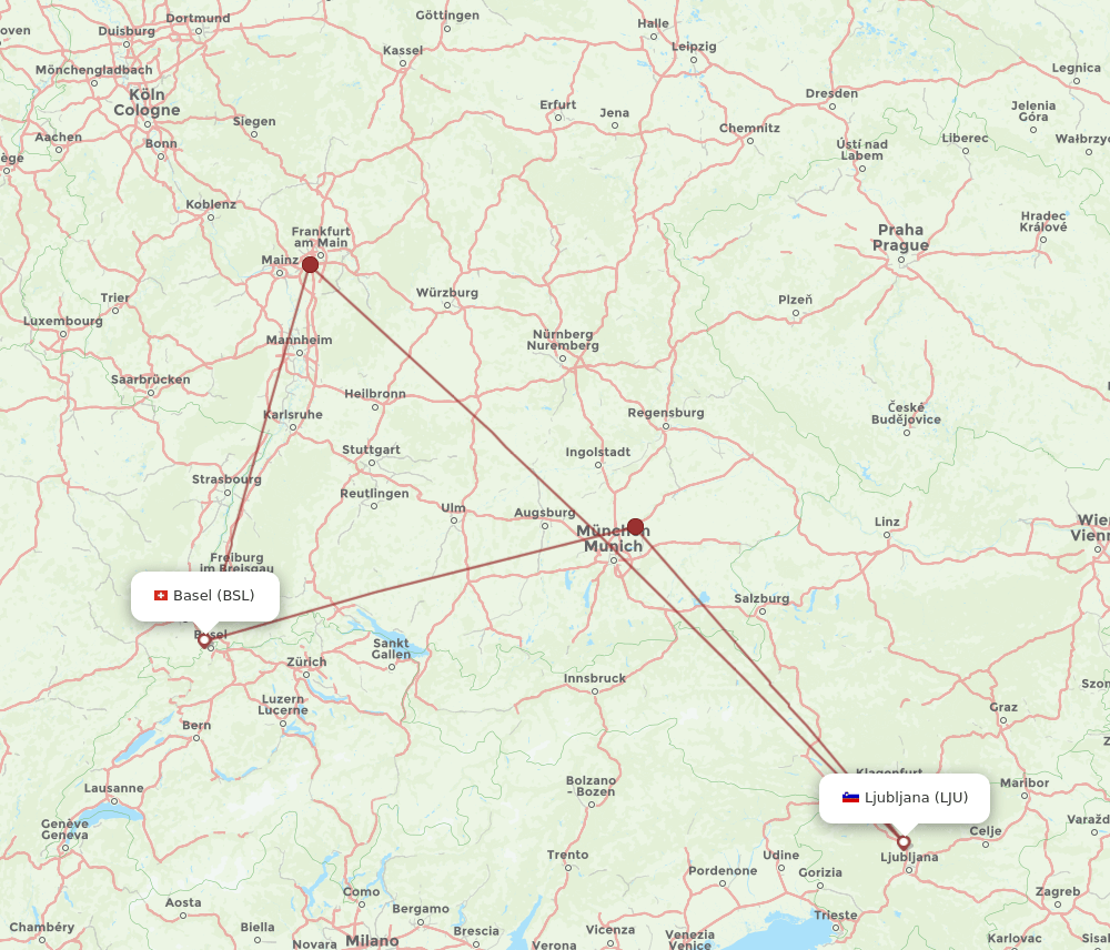 BSL-LJU flight routes